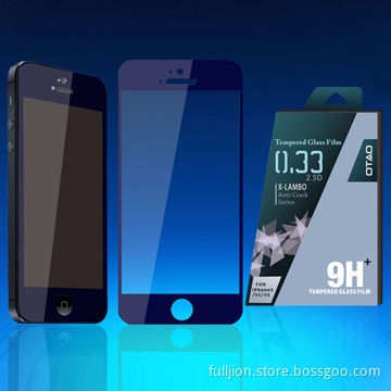 Blue color tempered-glass screen protector for iPhone 5, 0.3mm curved edge
